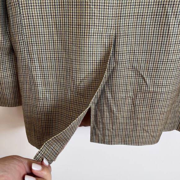 Ralph Lauren Chaps Silk Mens Blazer Size 42R Brown Houndstooth Sport Coat Jacket - Picture 6 of 8